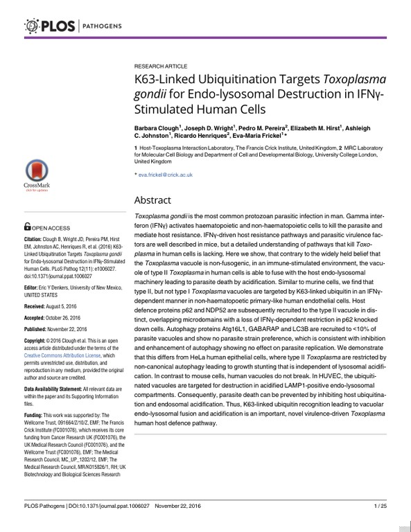 K63-Linked Ubiquitination Targets Toxoplasma gondii for Endo-lysosomal Destruction in IFNγ-Stimulated Human Cells