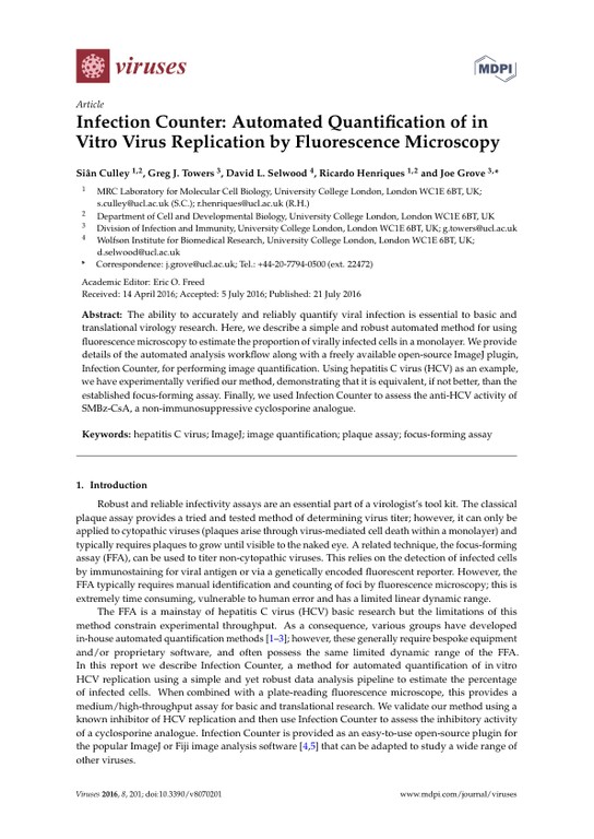Infection Counter - Automated Quantification of in Vitro Virus Replication by Fluorescence Microscopy