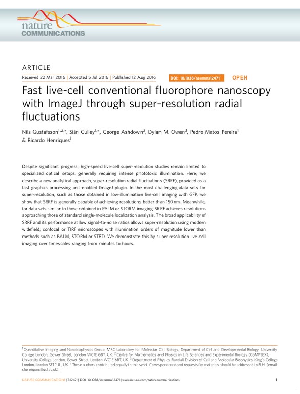 Fast live-cell conventional fluorophore nanoscopy with ImageJ through super-resolution radial fluctuations