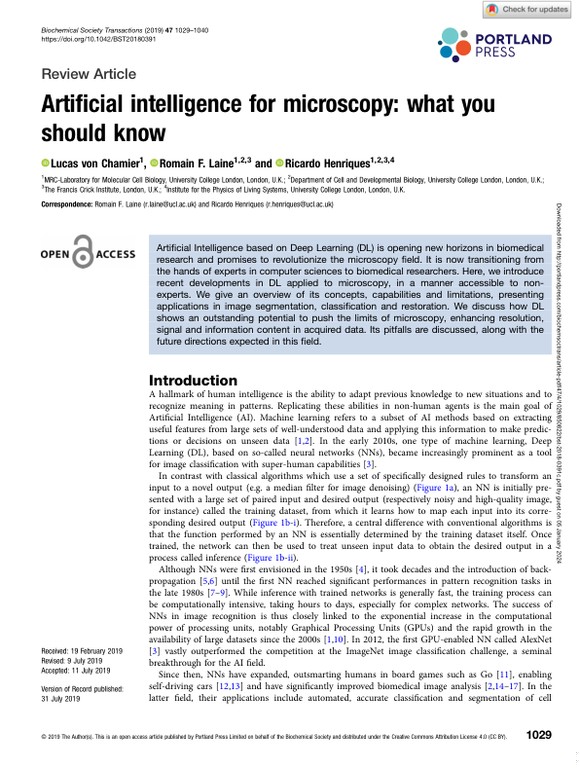 Artificial intelligence for microscopy - what you should know