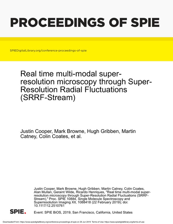 Real time multi-modal super-resolution microscopy through Super-Resolution Radial Fluctuations (SRRF-Stream)