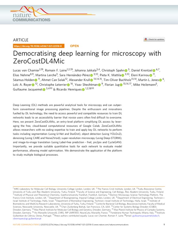 Democratising deep learning for microscopy with ZeroCostDL4Mic
