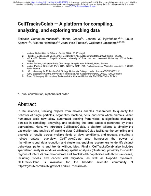 CellTracksColab—A platform for compiling, analyzing, and exploring tracking data