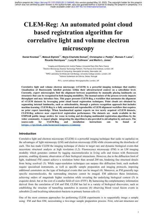 CLEM-Reg - An automated point cloud based registration algorithm for correlative light and volume electron microscopy