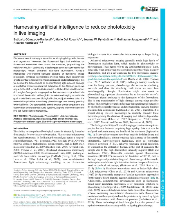 Harnessing artificial intelligence to reduce phototoxicity in live imaging