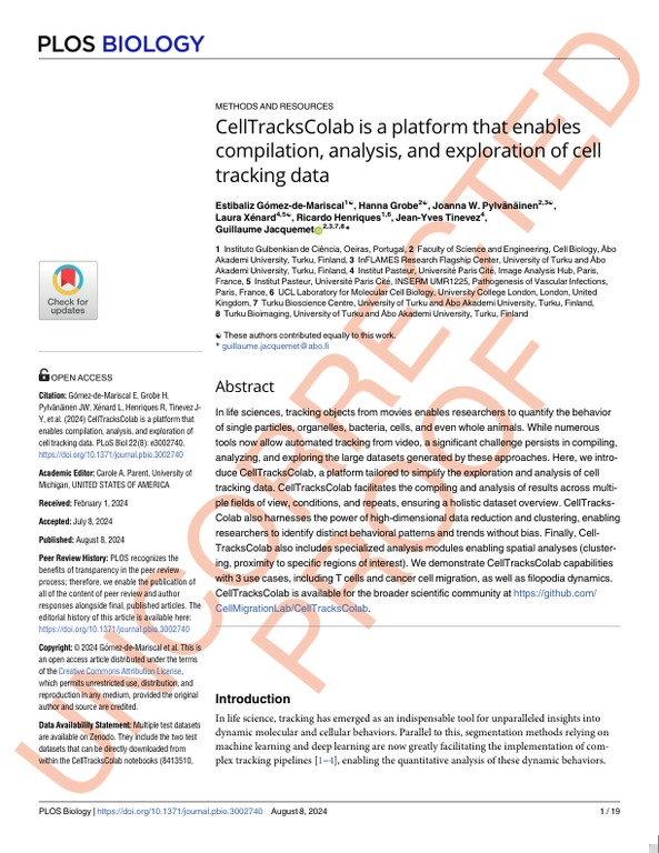 CellTracksColab is a platform that enables compilation, analysis, and exploration of cell tracking data